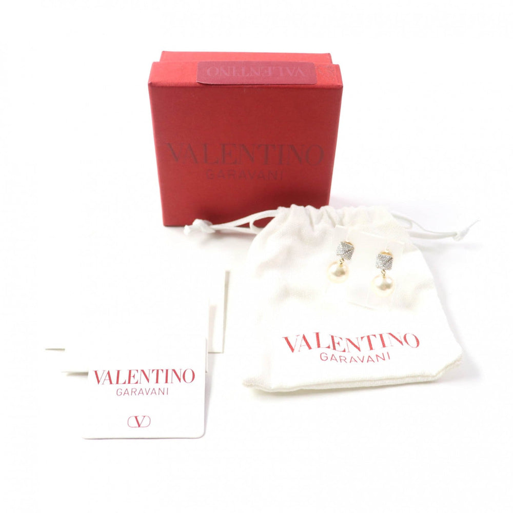 Valentino Garavani Pierce swarovski crystal pearl beads Silver white Women Used Authentic