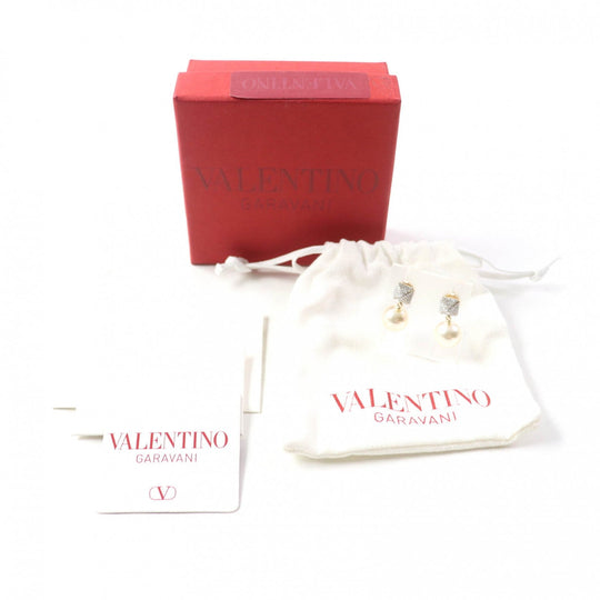 Valentino Garavani Pierce swarovski crystal pearl beads Silver white Women Used Authentic