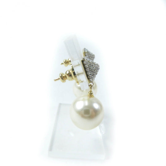 Valentino Garavani Pierce swarovski crystal pearl beads Silver white Women Used Authentic