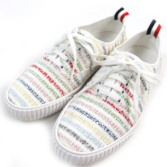 THOM BROWNE Low cut sneakers tweed White multicolor mens 8 Used Authentic