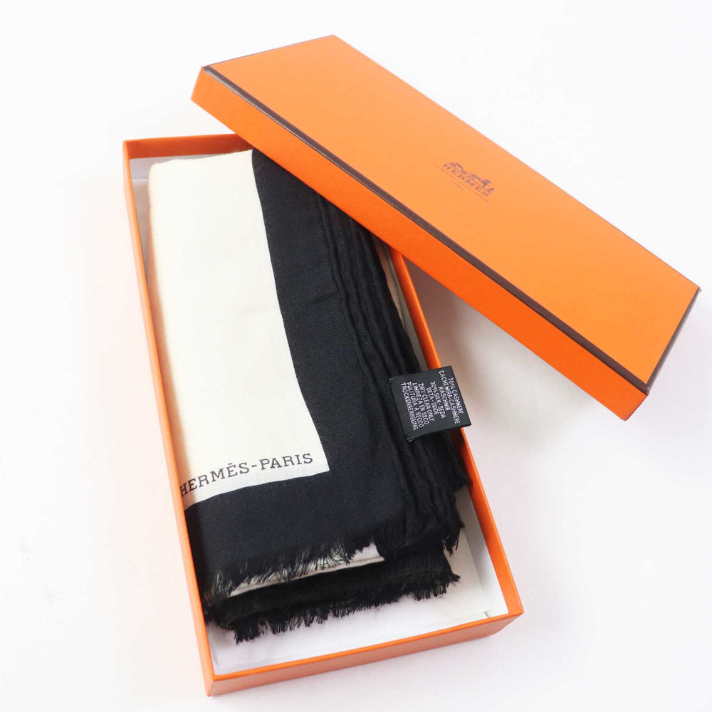 HERMES shawl Main: 70% cashmere, Main: 30% silk Multi (Ivory Black Khaki) Women Used Authentic