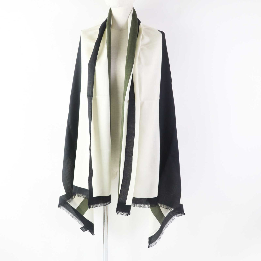 HERMES shawl Main: 70% cashmere, Main: 30% silk Multi (Ivory Black Khaki) Women Used Authentic