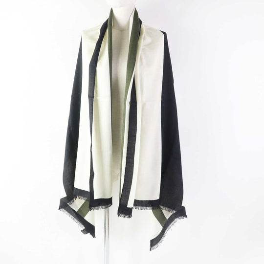 HERMES shawl Main: 70% cashmere, Main: 30% silk Multi (Ivory Black Khaki) Women Used Authentic