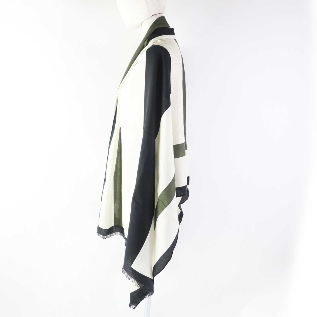 HERMES shawl Main: 70% cashmere, Main: 30% silk Multi (Ivory Black Khaki) Women Used Authentic