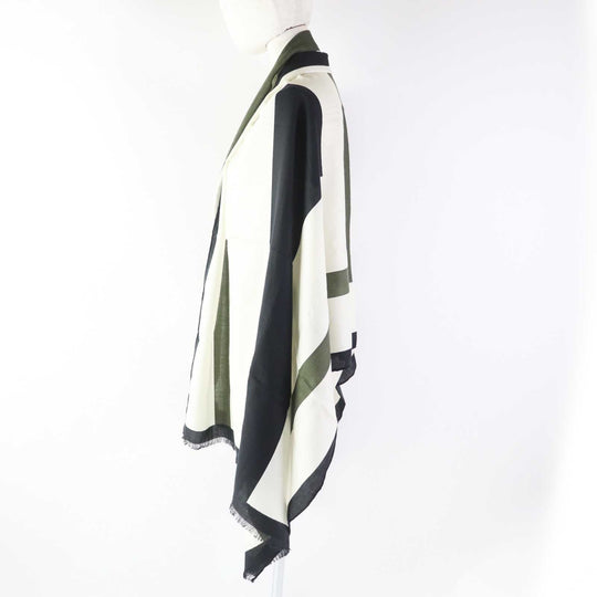 HERMES shawl Main: 70% cashmere, Main: 30% silk Multi (Ivory Black Khaki) Women Used Authentic