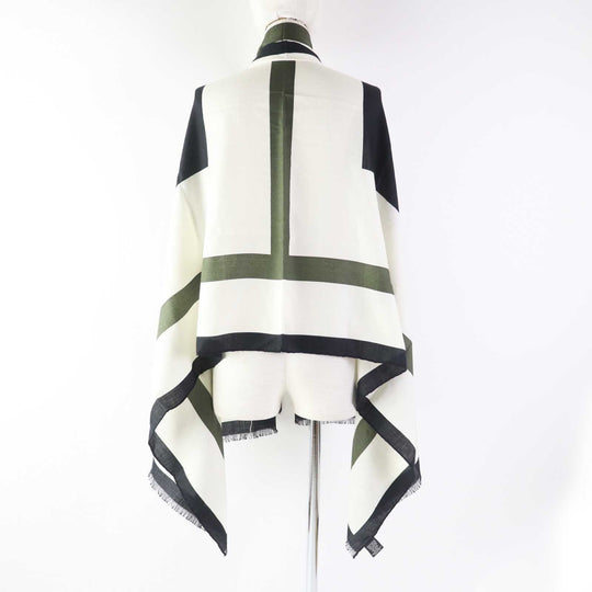 HERMES shawl Main: 70% cashmere, Main: 30% silk Multi (Ivory Black Khaki) Women Used Authentic