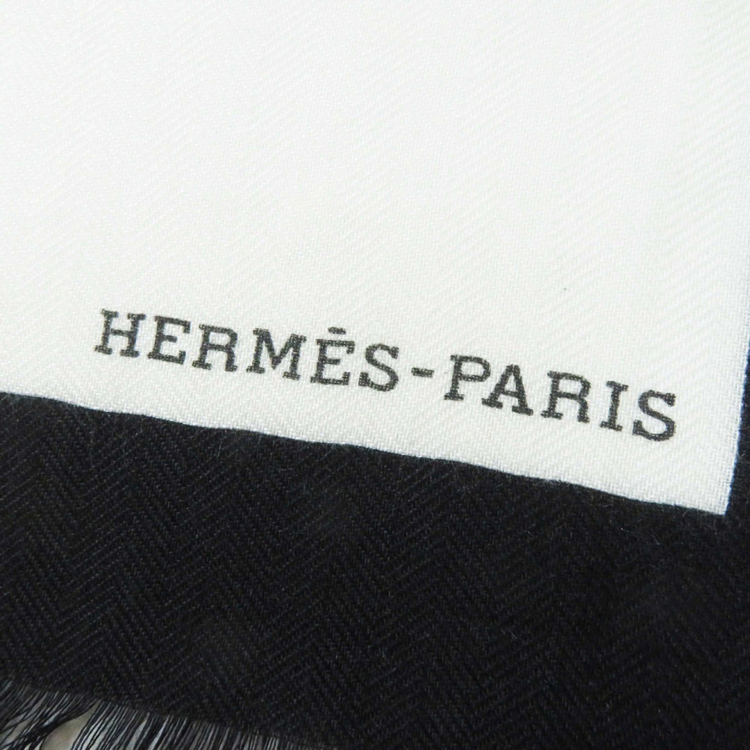 HERMES shawl Main: 70% cashmere, Main: 30% silk Multi (Ivory Black Khaki) Women Used Authentic