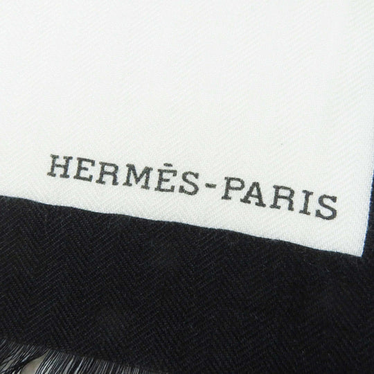 HERMES shawl Main: 70% cashmere, Main: 30% silk Multi (Ivory Black Khaki) Women Used Authentic