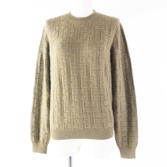 HERMES knit 2H2630DA Outer fabric: 100% wool Khaki Brown Loungewear Voyage H Ash Relief Knit Women 38 Used Authentic