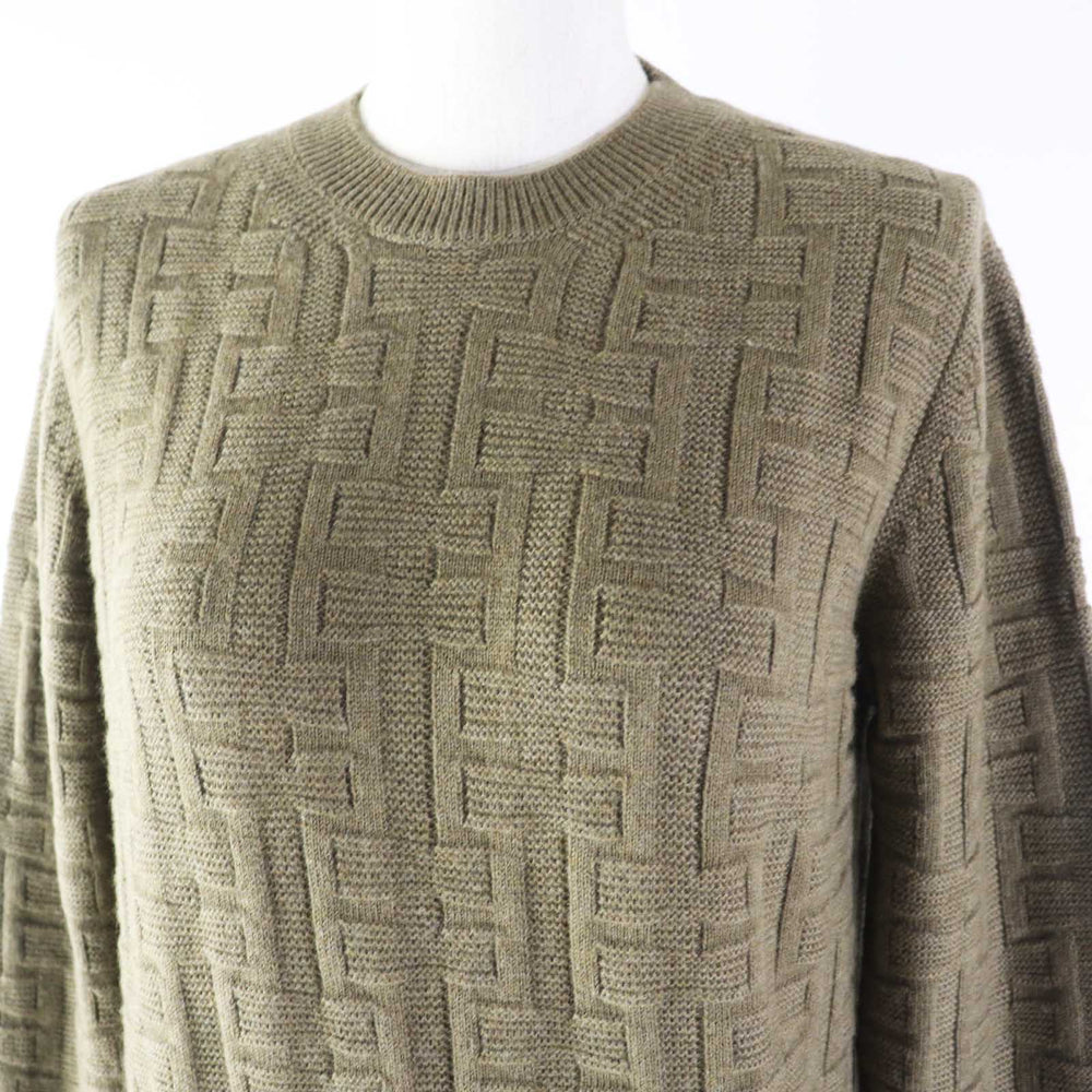 HERMES knit 2H2630DA Outer fabric: 100% wool Khaki Brown Loungewear Voyage H Ash Relief Knit Women 38 Used Authentic