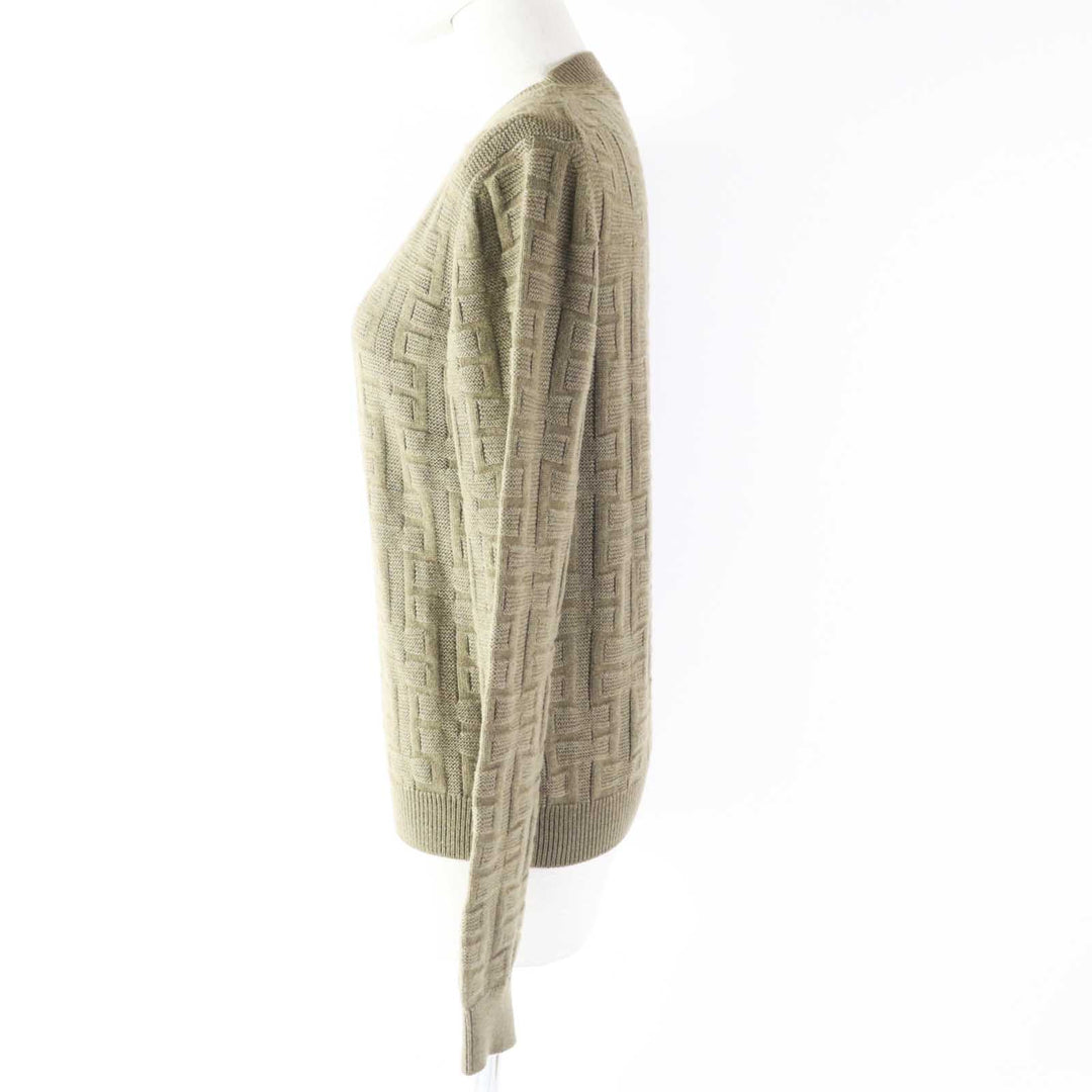 HERMES knit 2H2630DA Outer fabric: 100% wool Khaki Brown Loungewear Voyage H Ash Relief Knit Women 38 Used Authentic