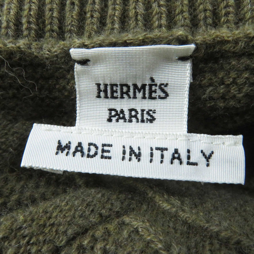 HERMES knit 2H2630DA Outer fabric: 100% wool Khaki Brown Loungewear Voyage H Ash Relief Knit Women 38 Used Authentic