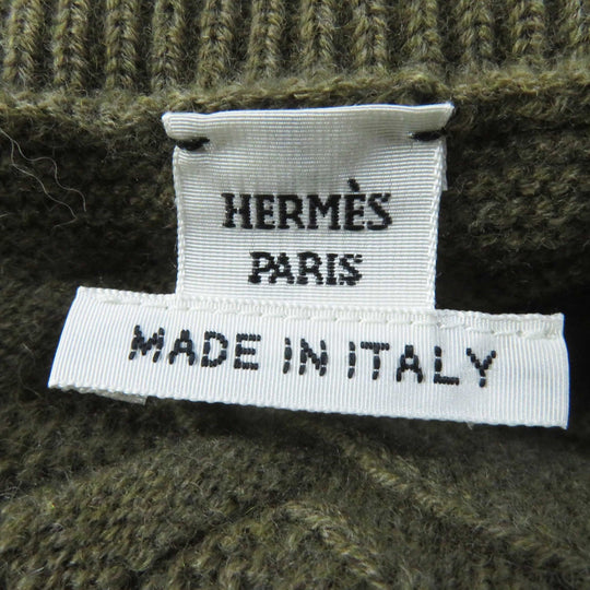 HERMES knit 2H2630DA Outer fabric: 100% wool Khaki Brown Loungewear Voyage H Ash Relief Knit Women 38 Used Authentic