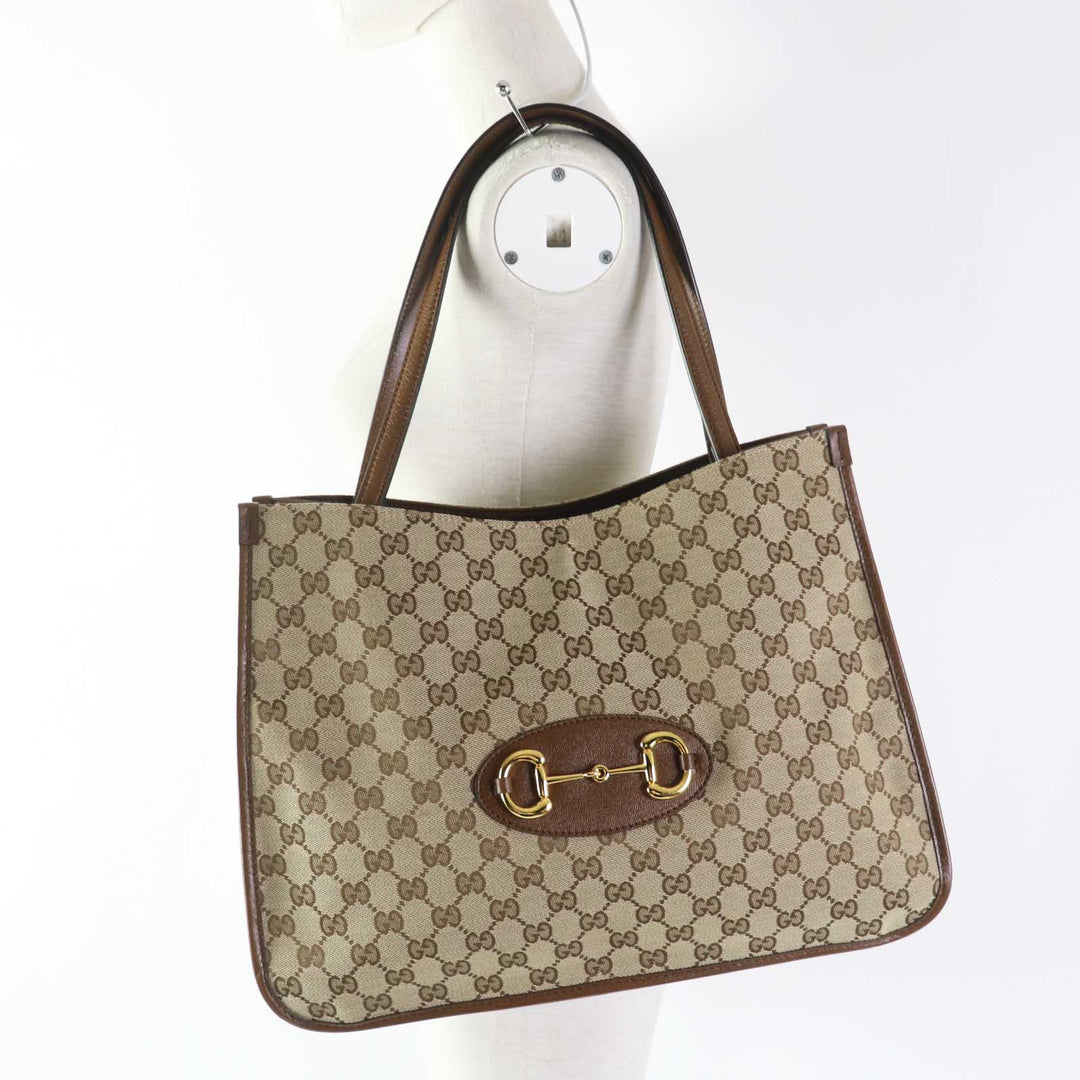 GUCCI Tote Bag 623694 Part: Leather, GG canvas Brown type Women Used Authentic