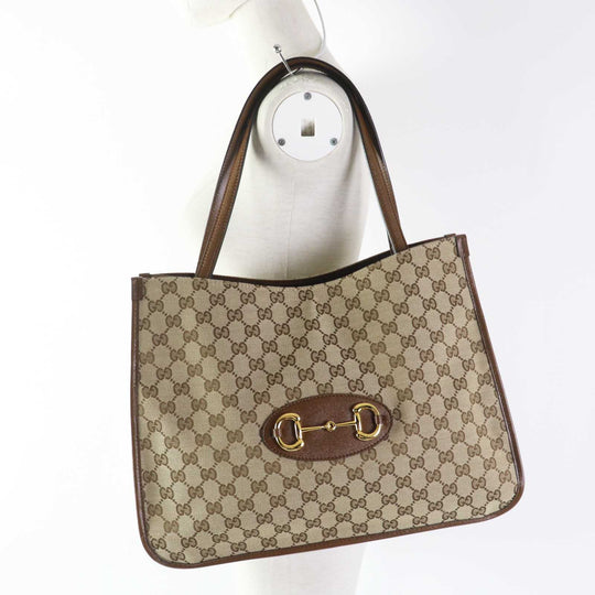 GUCCI Tote Bag 623694 Part: Leather, GG canvas Brown type Women Used Authentic