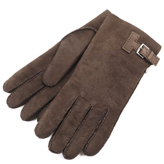 HERMES gloves 072038G Sheep leather Dark Brown, MARRON/TAUPE FONCE GANTS HOMME PHILIPPE mens 9 Used Authentic