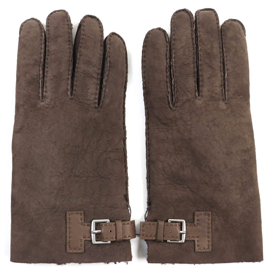 HERMES gloves 072038G Sheep leather Dark Brown, MARRON/TAUPE FONCE GANTS HOMME PHILIPPE mens 9 Used Authentic