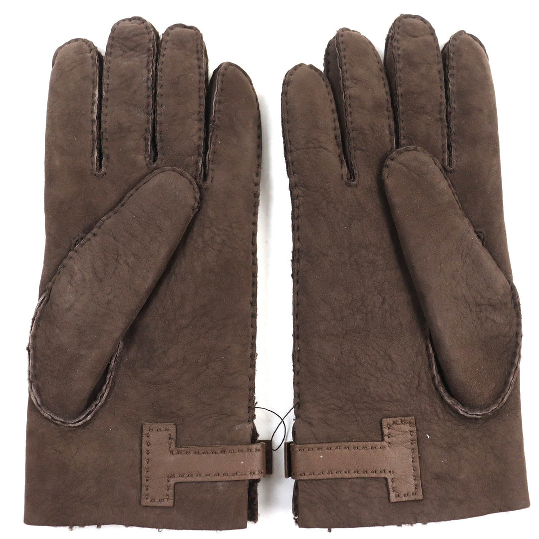 HERMES gloves 072038G Sheep leather Dark Brown, MARRON/TAUPE FONCE GANTS HOMME PHILIPPE mens 9 Used Authentic