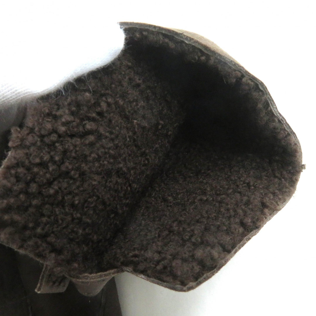 HERMES gloves 072038G Sheep leather Dark Brown, MARRON/TAUPE FONCE GANTS HOMME PHILIPPE mens 9 Used Authentic