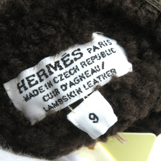 HERMES gloves 072038G Sheep leather Dark Brown, MARRON/TAUPE FONCE GANTS HOMME PHILIPPE mens 9 Used Authentic