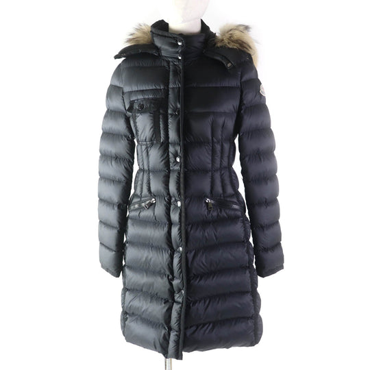 MONCLER down coat Outer: 100% nylon, Lining: 100% nylon, Fur: raccoon, Filling: 90% down, Filling: 10% feather black HERMIFUR Women zero size Used Authentic