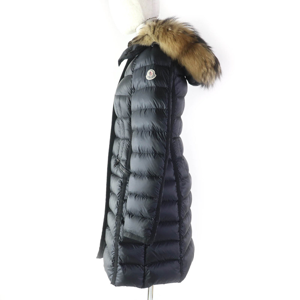 MONCLER down coat Outer: 100% nylon, Lining: 100% nylon, Fur: raccoon, Filling: 90% down, Filling: 10% feather black HERMIFUR Women zero size Used Authentic