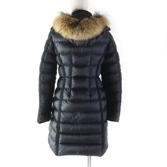 MONCLER down coat Outer: 100% nylon, Lining: 100% nylon, Fur: raccoon, Filling: 90% down, Filling: 10% feather black HERMIFUR Women zero size Used Authentic