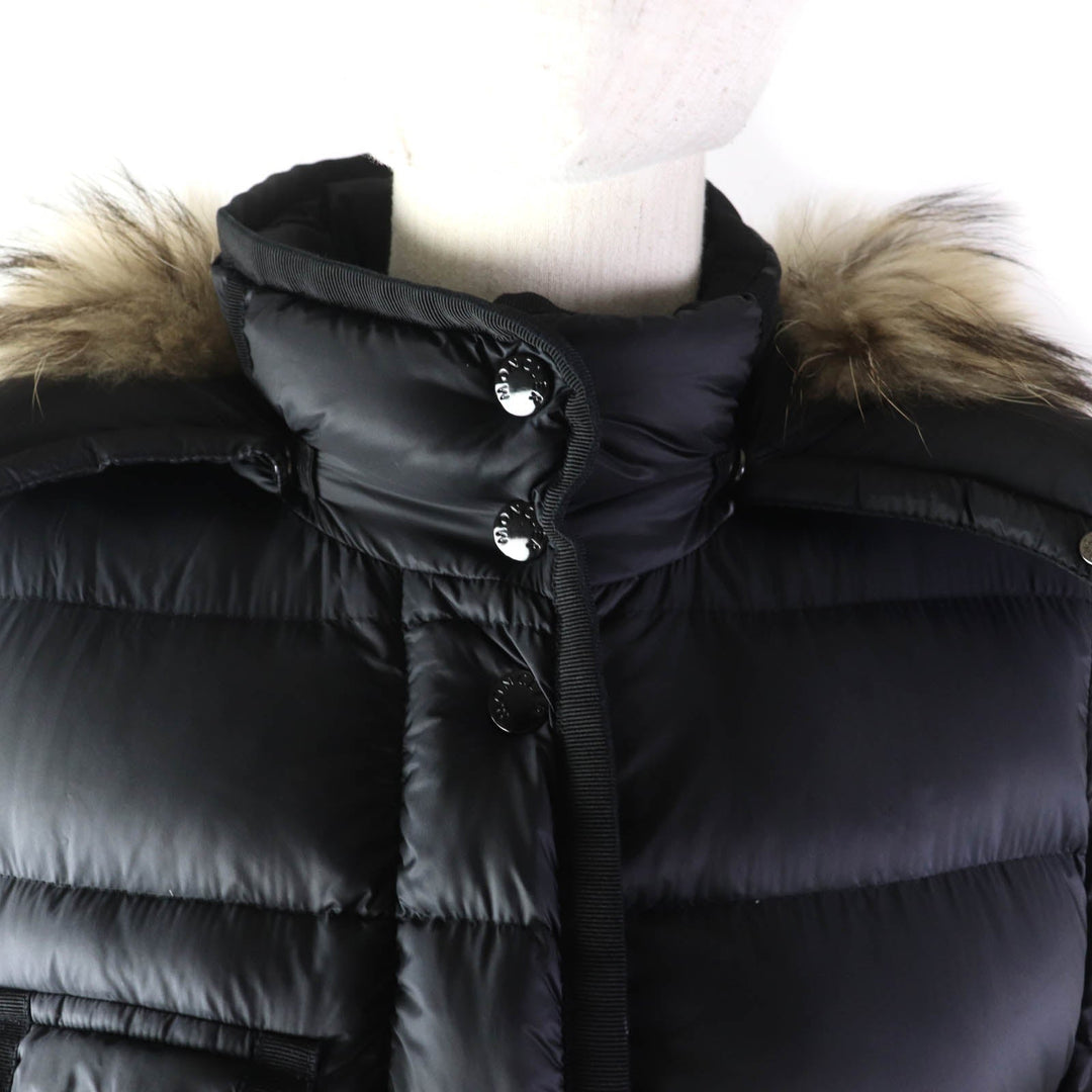 MONCLER down coat Outer: 100% nylon, Lining: 100% nylon, Fur: raccoon, Filling: 90% down, Filling: 10% feather black HERMIFUR Women zero size Used Authentic