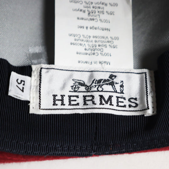 HERMES hat Outer: 100% cashmere, Lining: 35% silk, Lining: 65% viscose (rayon), Part: 60% viscose (rayon), Part: 40% cotton Bordeaux mens 57 Used Authentic