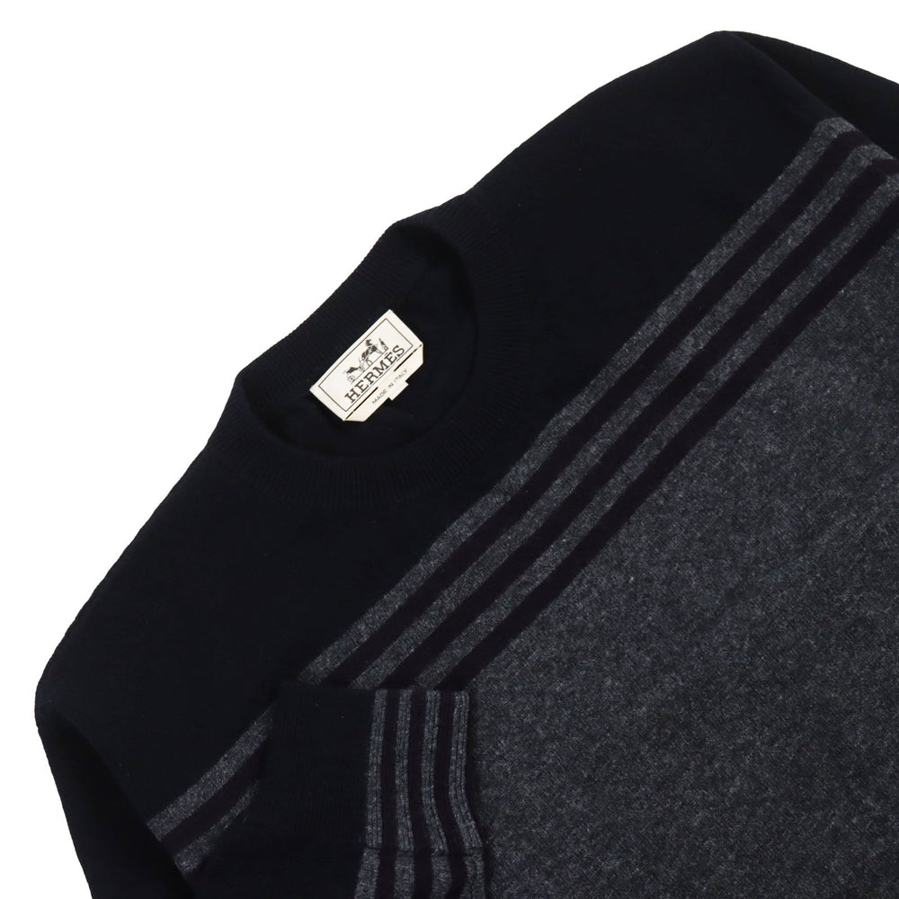 HERMES sweater Main: 70% wool, Main: 30% cashmere Gray navy mens XL Used Authentic