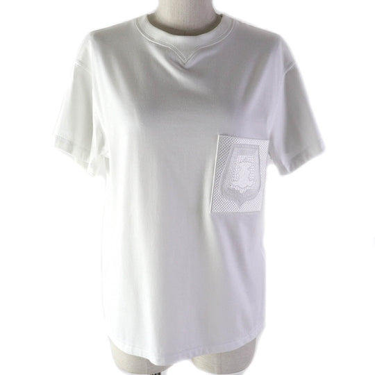 HERMES Short sleeve T-shirt Main: 100% cotton, Rib: 76% cotton, 26% nylon, 4% polyurethane, Embroidery: 100% polyester white Women 38 Used Authentic
