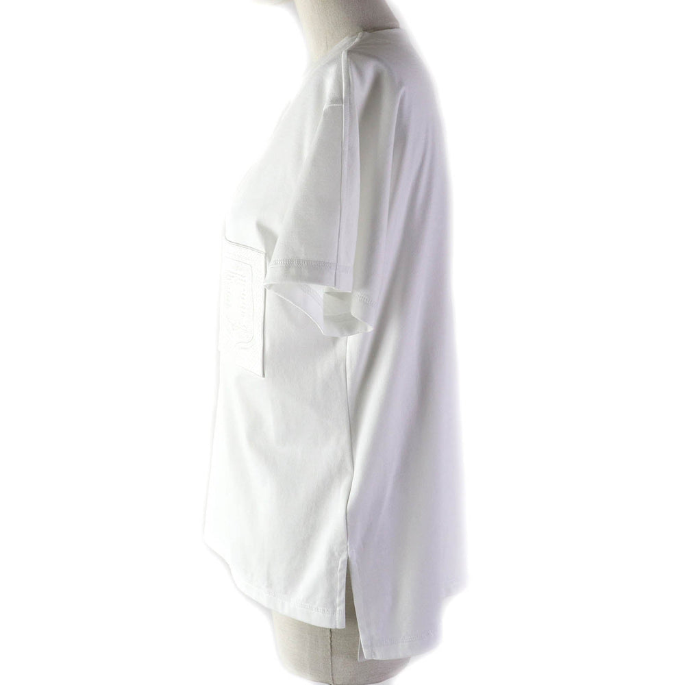 HERMES Short sleeve T-shirt Main: 100% cotton, Rib: 76% cotton, 26% nylon, 4% polyurethane, Embroidery: 100% polyester white Women 38 Used Authentic