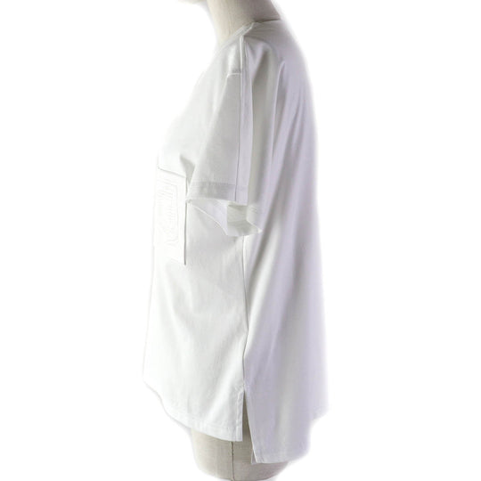 HERMES Short sleeve T-shirt Main: 100% cotton, Rib: 76% cotton, 26% nylon, 4% polyurethane, Embroidery: 100% polyester white Women 38 Used Authentic