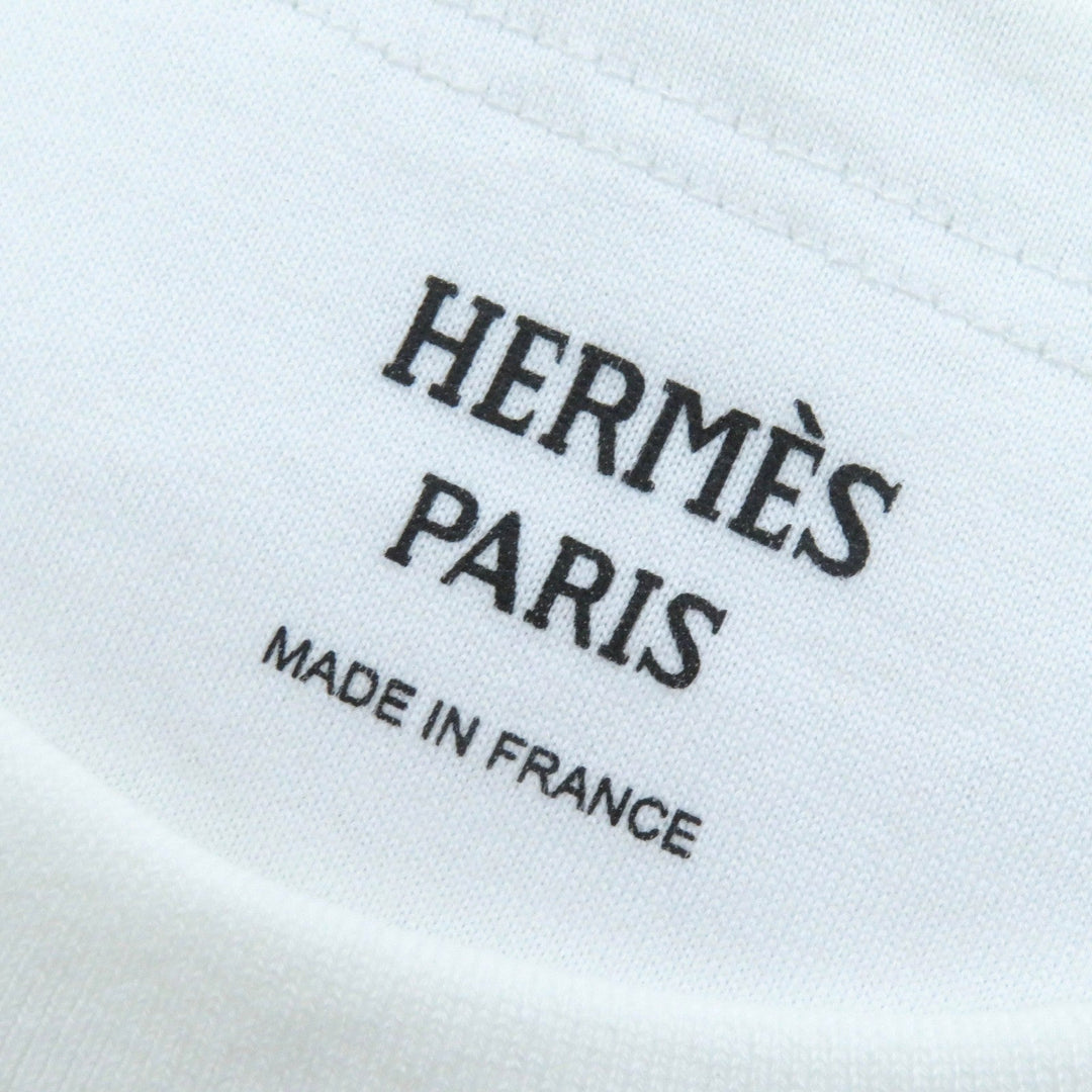 HERMES Short sleeve T-shirt Main: 100% cotton, Rib: 76% cotton, 26% nylon, 4% polyurethane, Embroidery: 100% polyester white Women 38 Used Authentic
