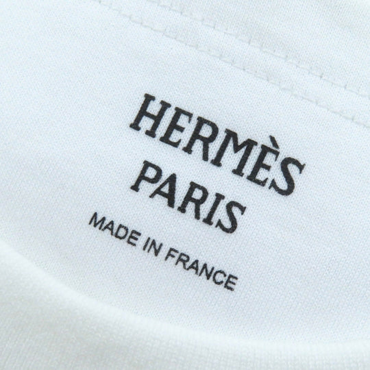 HERMES Short sleeve T-shirt Main: 100% cotton, Rib: 76% cotton, 26% nylon, 4% polyurethane, Embroidery: 100% polyester white Women 38 Used Authentic