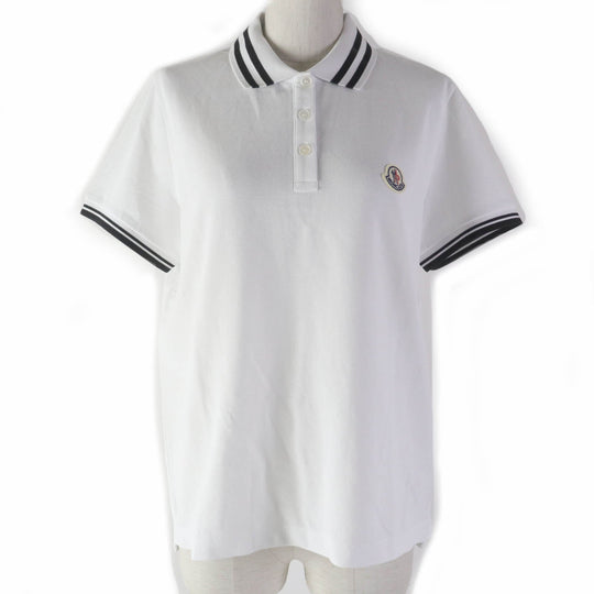MONCLER Short sleeve polo shirt Main: 100% cotton, Part: 100% cotton White black POLO MANICA Women L Used Authentic