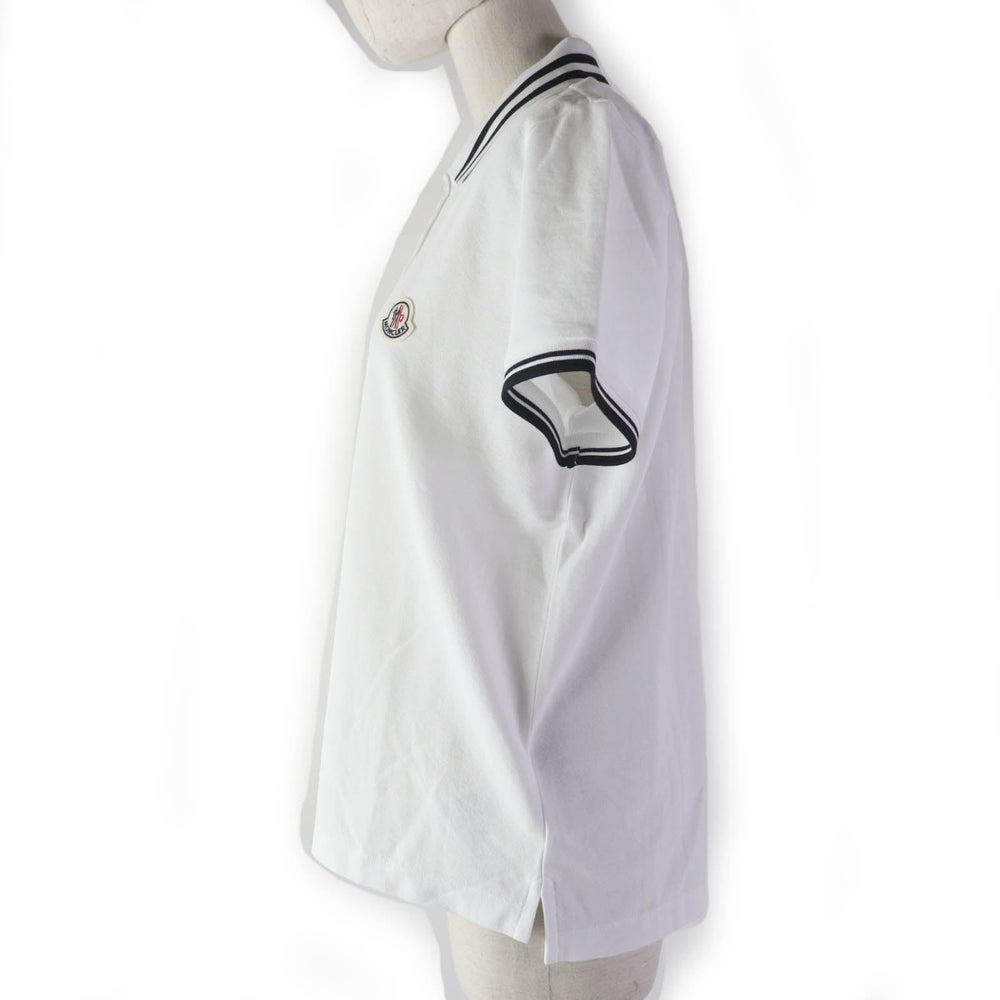 MONCLER Short sleeve polo shirt Main: 100% cotton, Part: 100% cotton White black POLO MANICA Women L Used Authentic