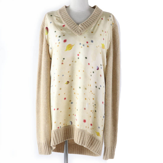 HERMES knit Main: 100% silk, Main: 100% camel beige Women L Used Authentic