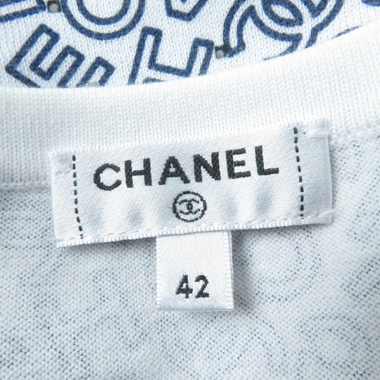 CHANEL Long-sleeved T-shirt P70441 Main: 100% cotton White navy Women 42 Used Authentic
