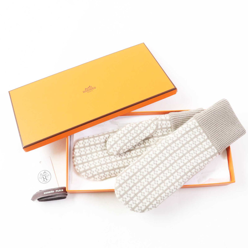 HERMES gloves Main: 100% cashmere Greige Ivory Hope Women S Used Authentic