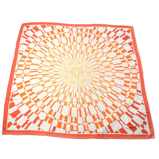 HERMES Stall Main: 70% cashmere, Main: 30% silk Orange Carre140 Caregean Women Used Authentic