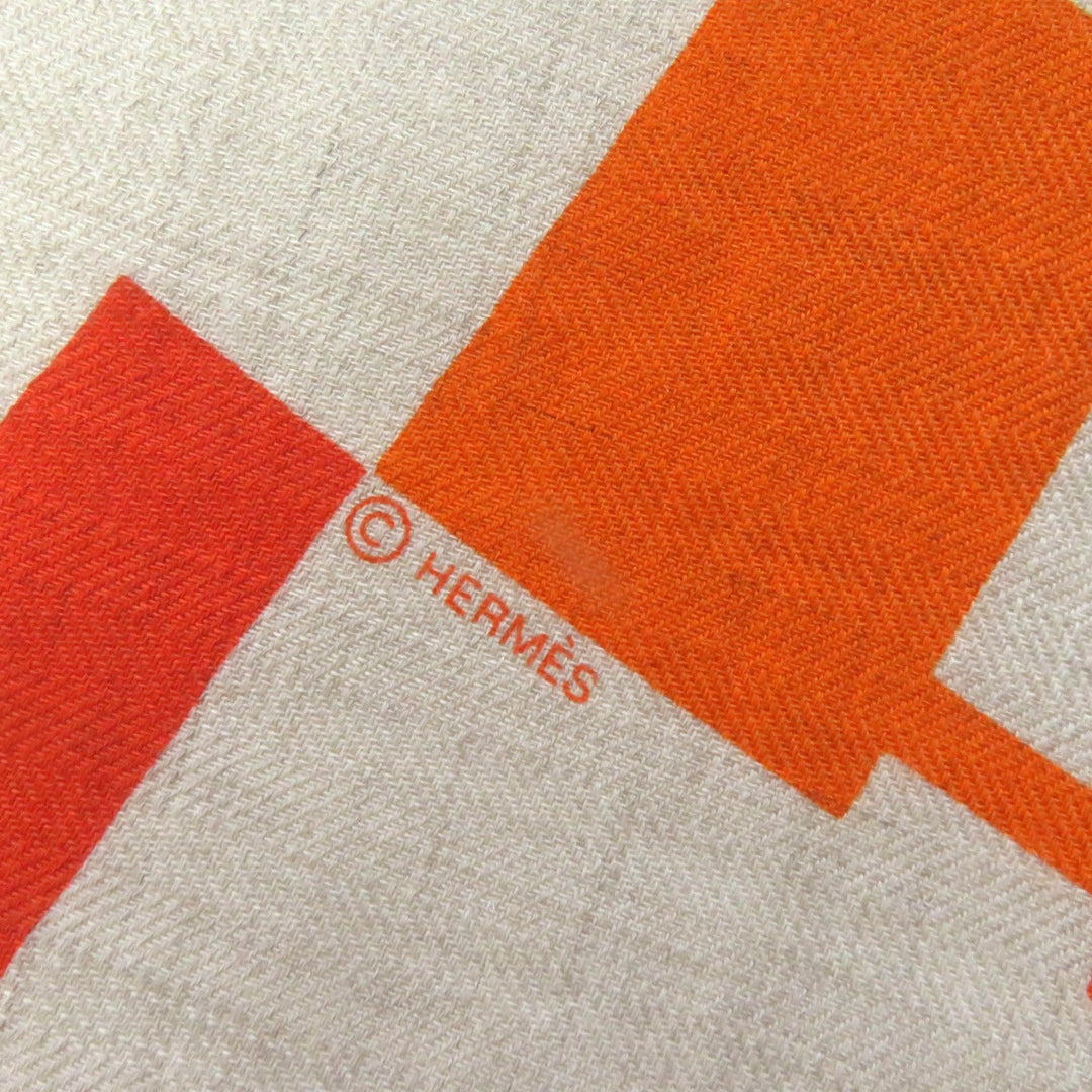 HERMES Stall Main: 70% cashmere, Main: 30% silk Orange Carre140 Caregean Women Used Authentic