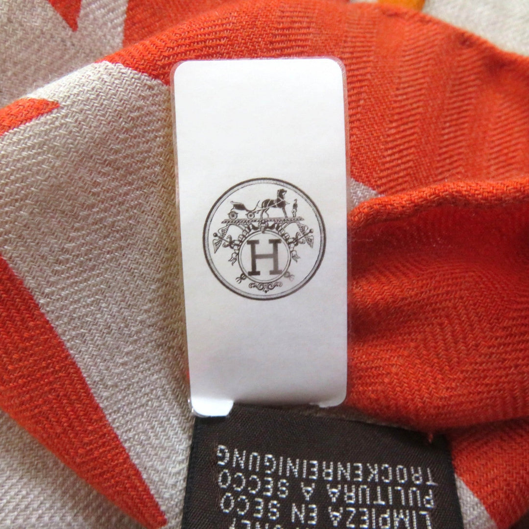 HERMES Stall Main: 70% cashmere, Main: 30% silk Orange Carre140 Caregean Women Used Authentic