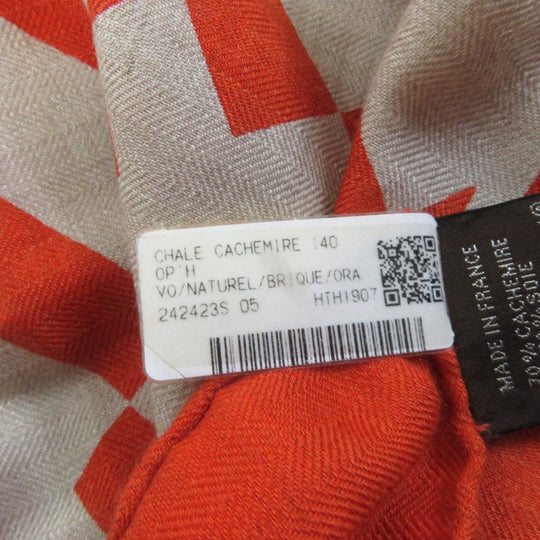 HERMES Stall Main: 70% cashmere, Main: 30% silk Orange Carre140 Caregean Women Used Authentic