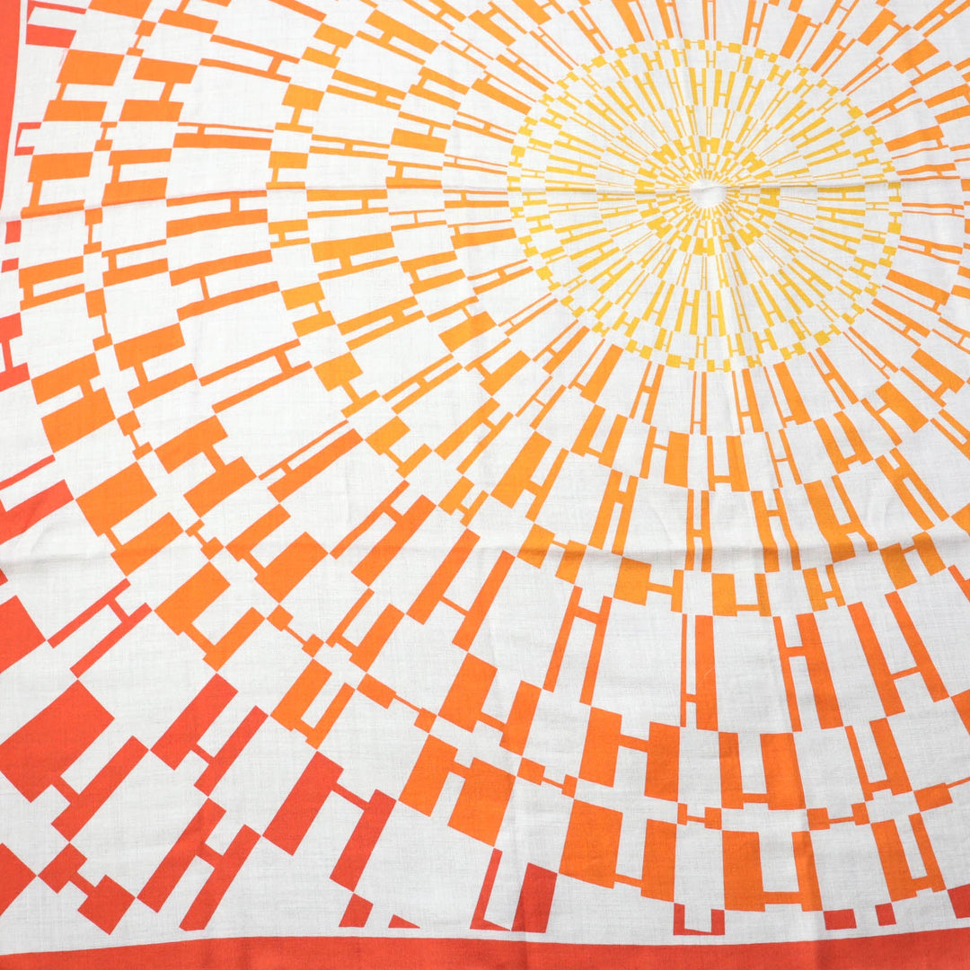 HERMES Stall Main: 70% cashmere, Main: 30% silk Orange Carre140 Caregean Women Used Authentic