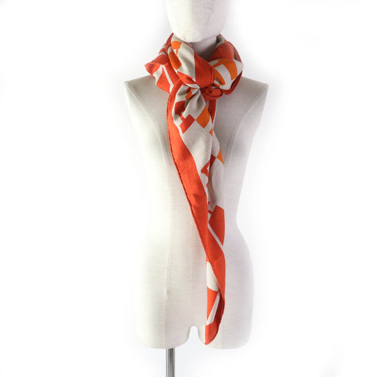 HERMES Stall Main: 70% cashmere, Main: 30% silk Orange Carre140 Caregean Women Used Authentic