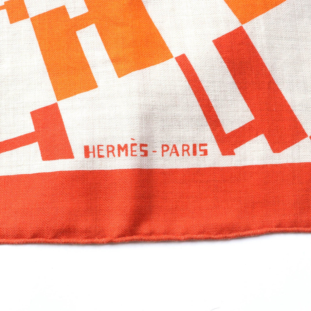 HERMES Stall Main: 70% cashmere, Main: 30% silk Orange Carre140 Caregean Women Used Authentic