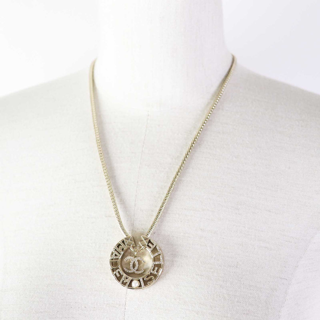 CHANEL Necklace Y22X Gold Plated, Faux Pearl, Rhinestone gold MADEMOISELLE Women Used Authentic