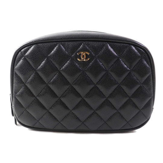 CHANEL Pouch A80910 Caviar skin black Matrasse Women Used Authentic
