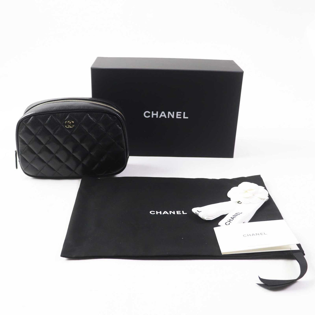 CHANEL Pouch A80910 Caviar skin black Matrasse Women Used Authentic